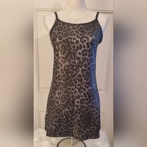 Bisou Bisou Black and Silver Metallic Cheetah Spaghetti Strap Mini Dress Size L